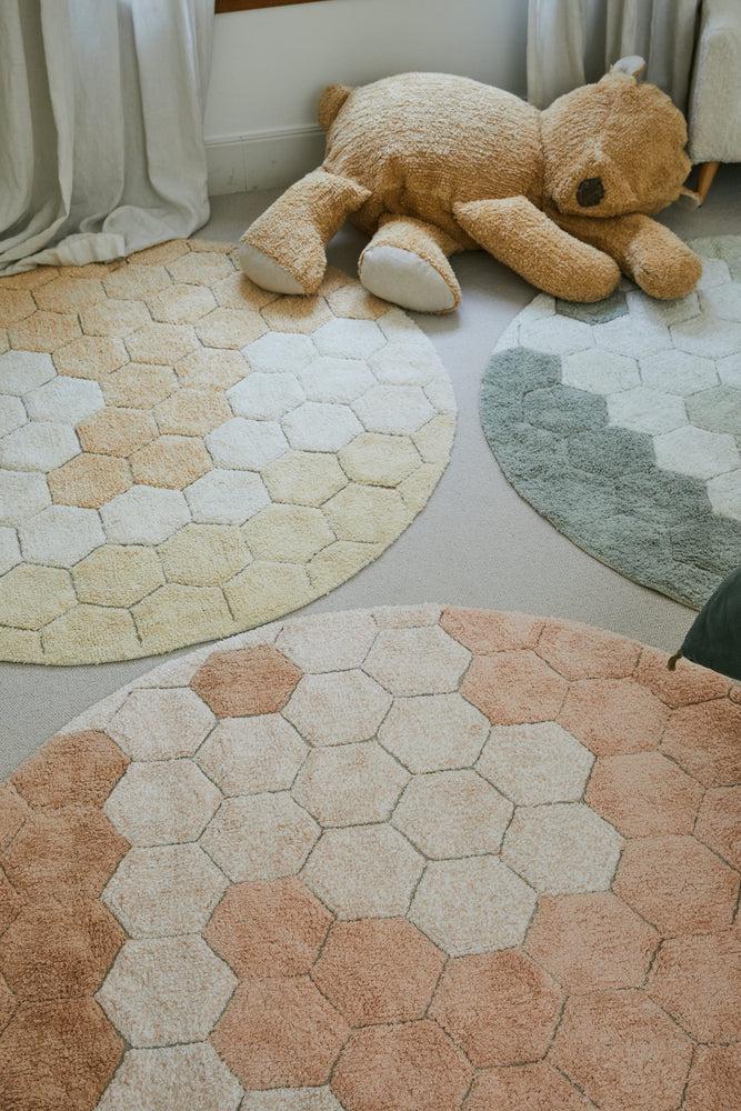 WASHABLE RUG ROUND HONEYCOMB BLUE SAGE - Image 4